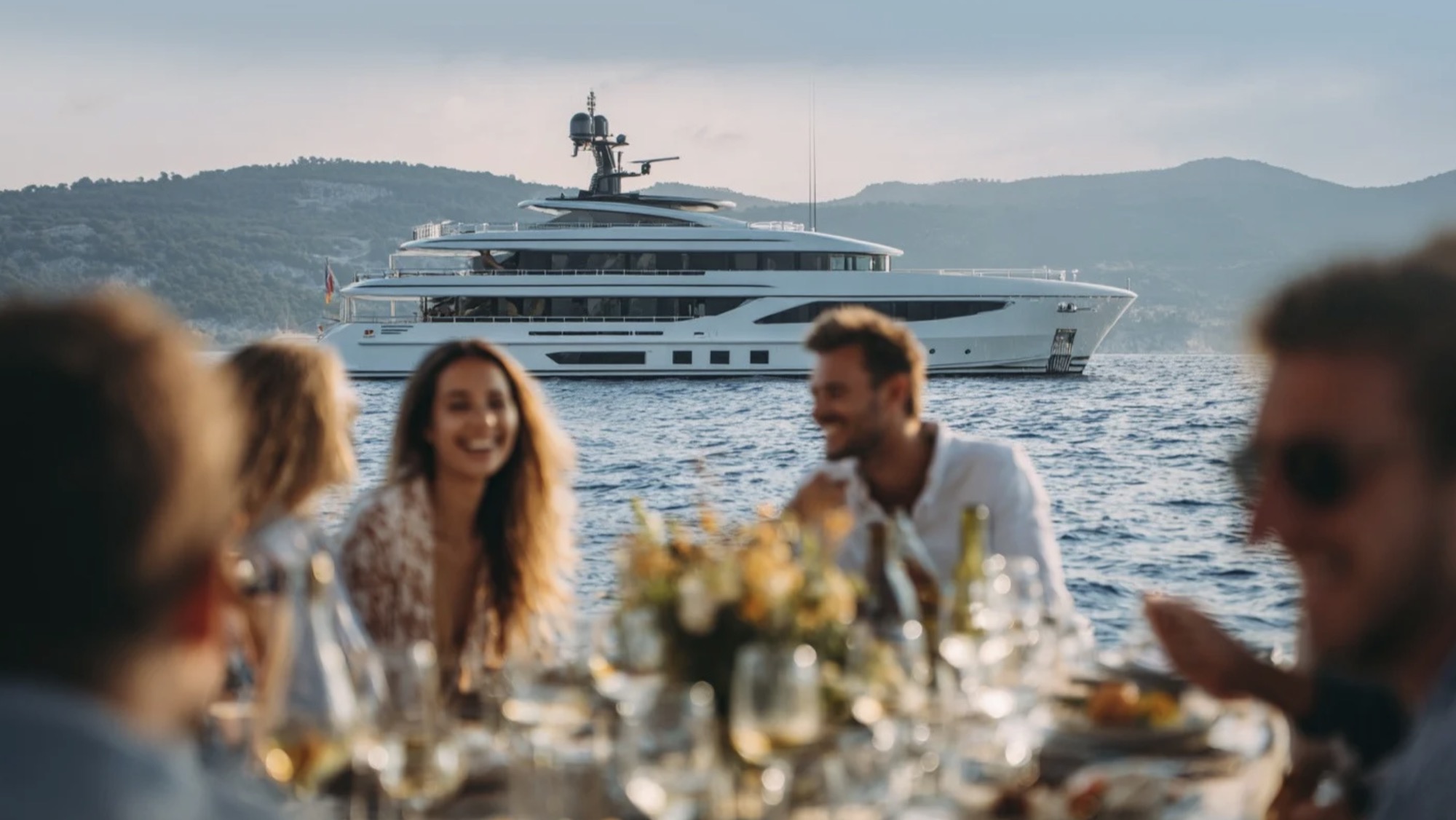 Members dining onboard an Armada Club superyacht